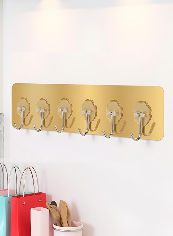 MagicMonk Self Adhesive Wall Hooks for Kitchen Organizer Hook for Wall Without Drilling for Home Kitchen Bathroom Bedroom Keys Bag Towels - 6 Stainless Steel Hook with Plastic Strip (Pack of 01) - Image 1